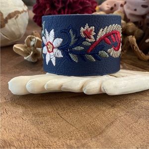 Modern Boho Embroidered Navy Cuff Bracelet